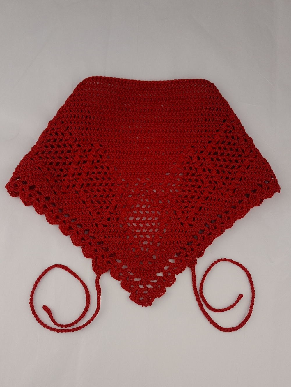 Handcrafted Victory Red Crochet Filet Diamond Pattern Head Bandana Kerchief Tie